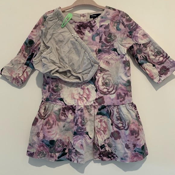 Gap purple and grey floral dress with grey bloomers. Size 18-24 months. - Picture 1 of 6